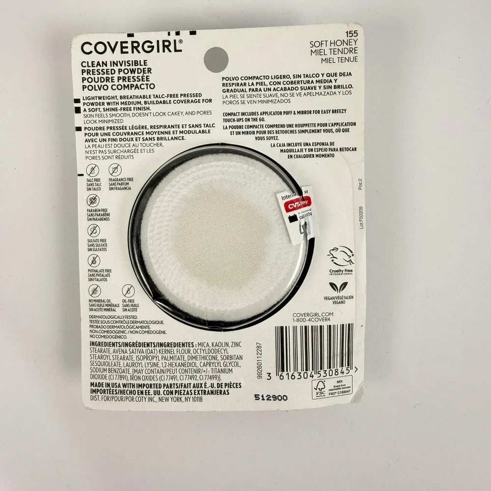 CoverGirl Clean Invisible Pressed Powder 155 Soft Honey Talc Free Vegan 0.38oz